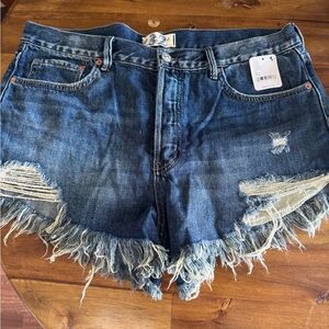 We The Free Blue Distressed Jean Shorts